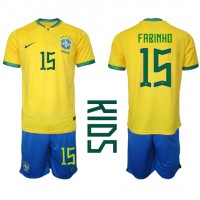 Koszulka piłkarska Brazylia Fabinho #15 Strój Domowy dla dzieci MŚ 2022 tanio Krótki Rękaw (+ Krótkie spodenki)